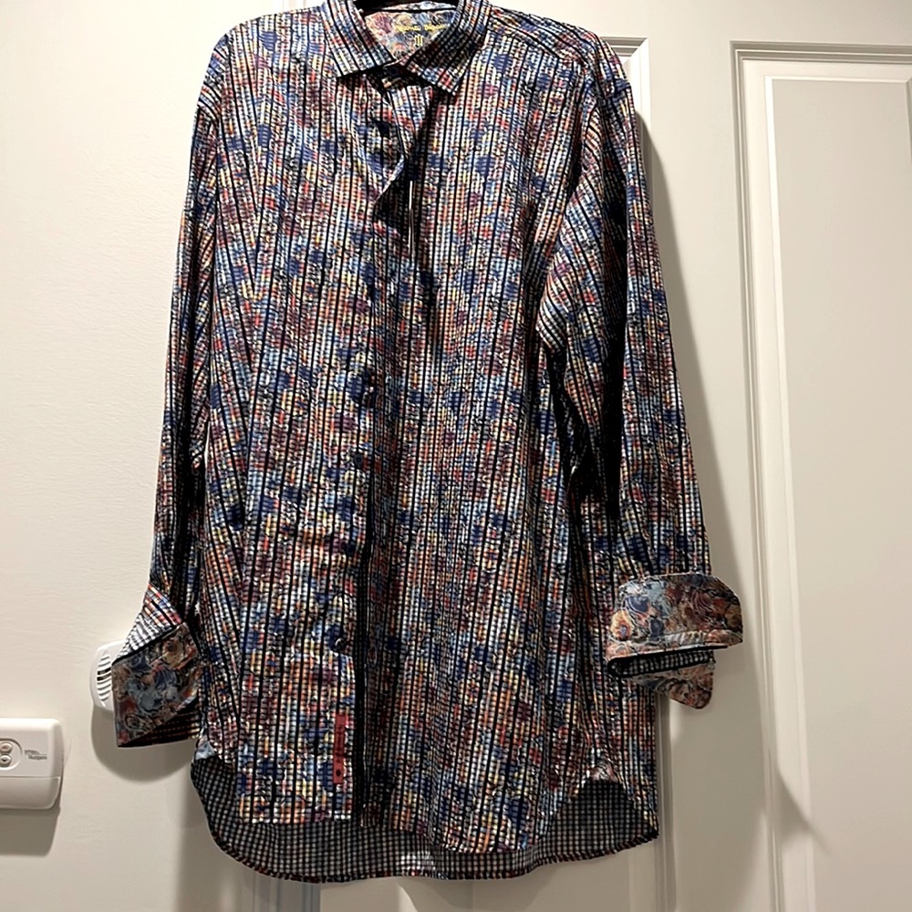 Luciano Visconti Black mens contemporary button down with contrasting cuffs